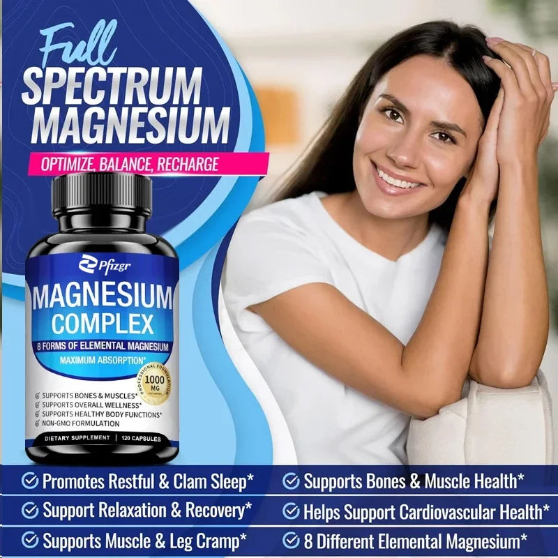 Magnesium Complex Capsules 1000MG Supplement Muscle Relaxation Relieve Stress Muscle Bone Health Dietary Supplement