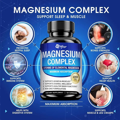 Magnesium Complex Capsules 1000MG Supplement Muscle Relaxation Relieve Stress Muscle Bone Health Dietary Supplement
