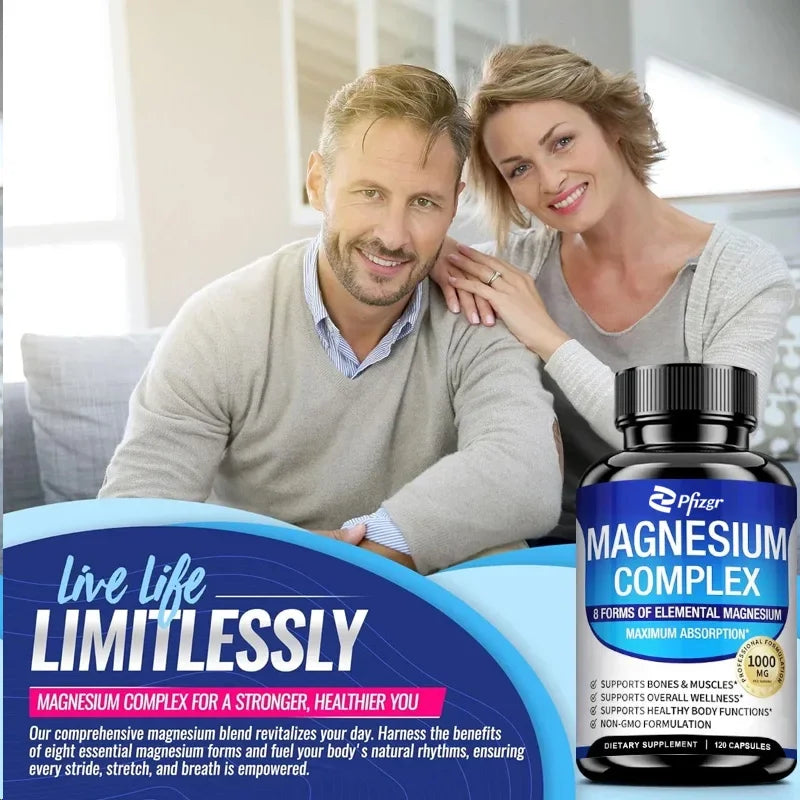 Magnesium Complex Capsules 1000MG Supplement Muscle Relaxation Relieve Stress Muscle Bone Health Dietary Supplement